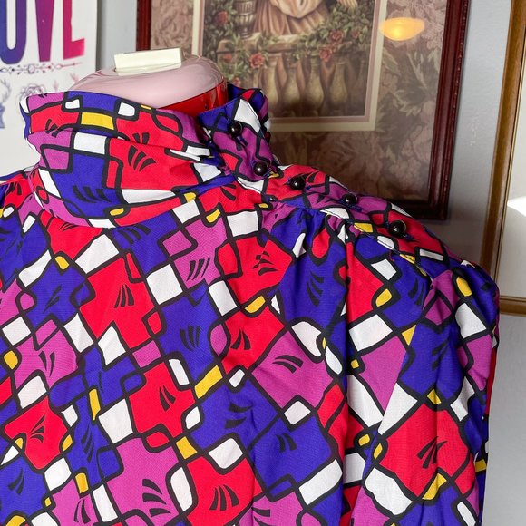 80's Rhonda Lee | deadstock | BOLD geometric blouse - Picture 2 of 7